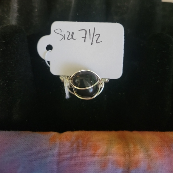 Handmade wire wrapped apache tears ring size 7.5 - Picture 2 of 4